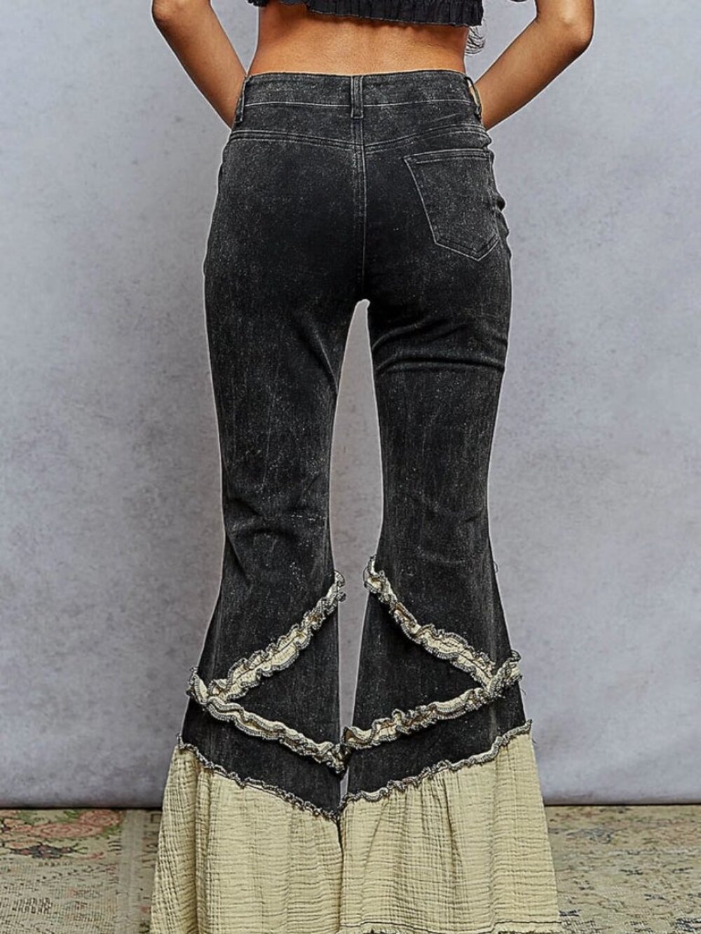 Pol Clothing Vintage Wash Double Gauze Boho Ruffle Twill Flare Pants Sz S-L New - Picture 3 of 3